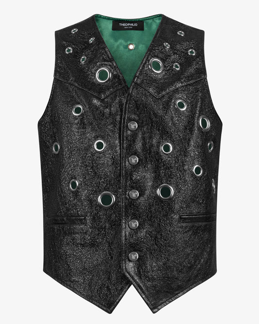 Leather Grommet Vest - Theophilio