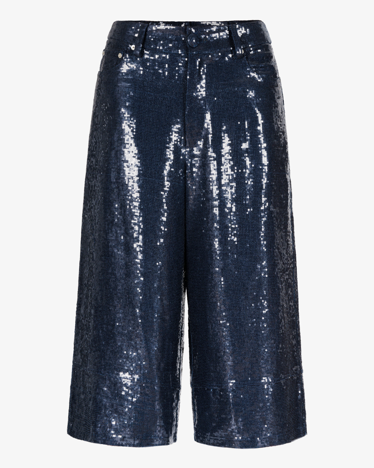 Navy Sequined Linen Gauchos