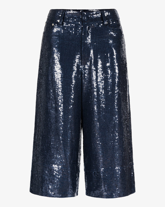 Navy Sequined Linen Gauchos