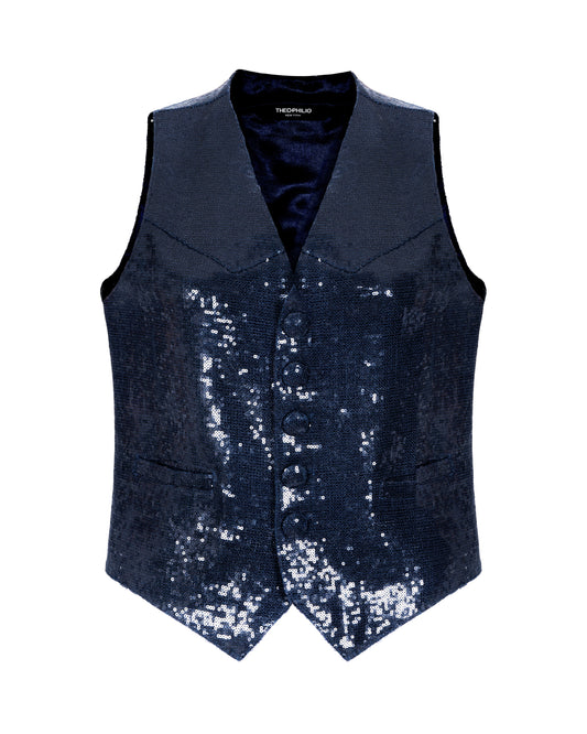 Navy Sequin Vest - Theophilio