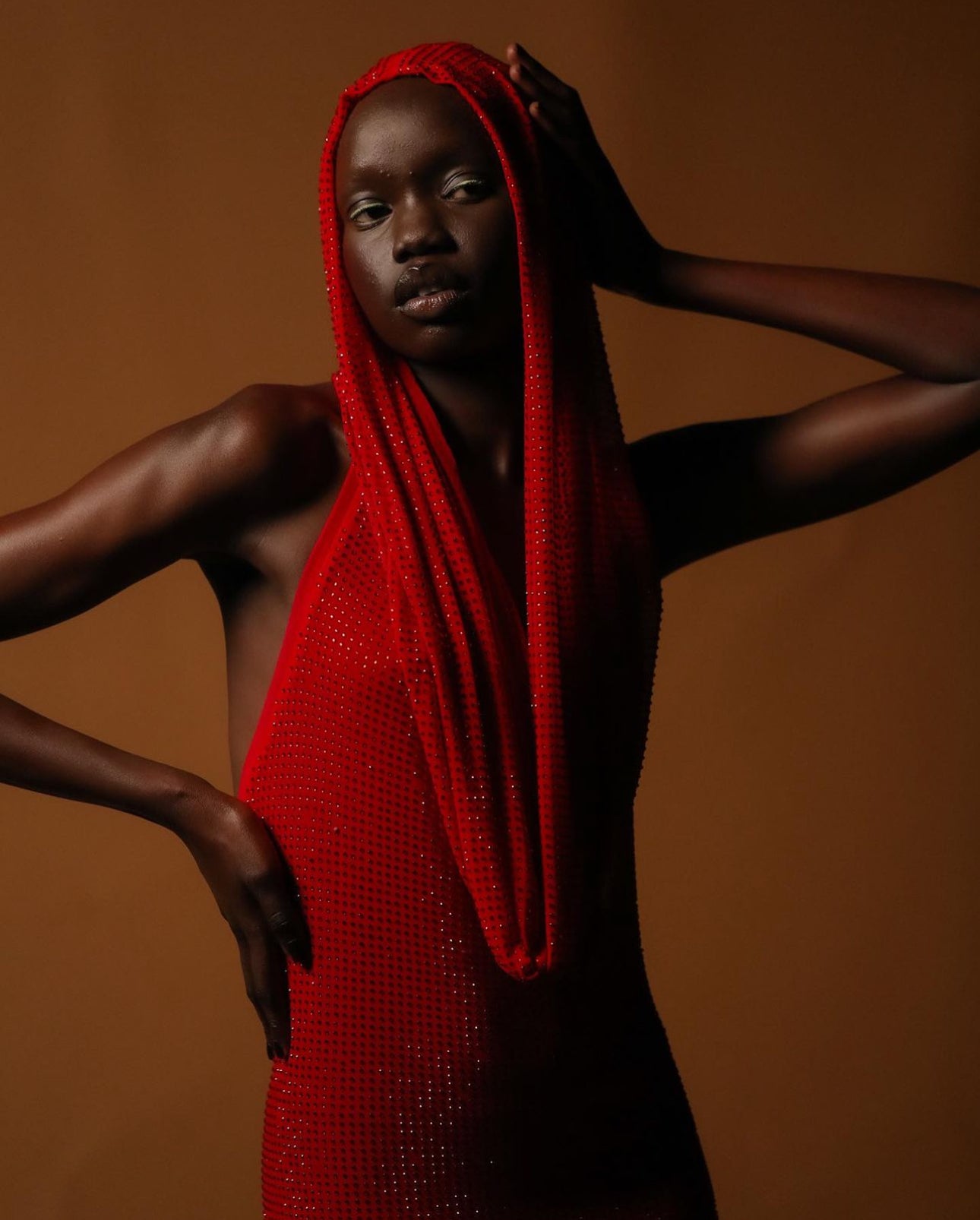 Red Crystalized Hooded Dress - Theophilio