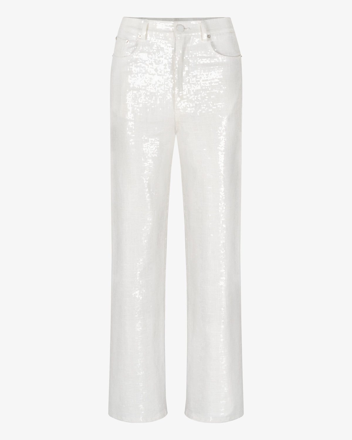 White Sequined Linen Pants