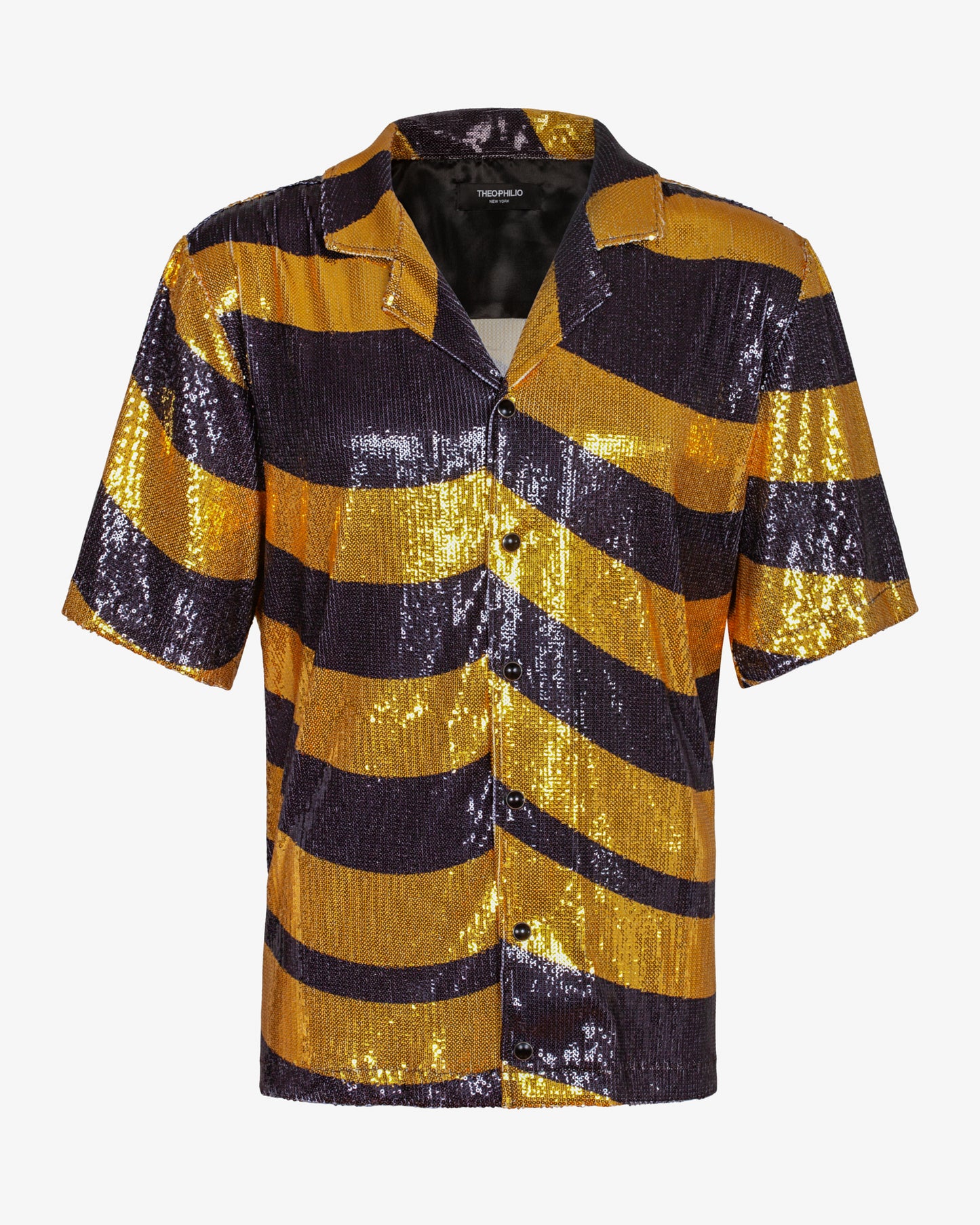 Yellow Swirl Sequin Camp Collar Shirt