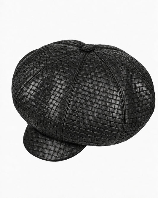 Oversized Woven Leather Applejack Hat - Theophilio