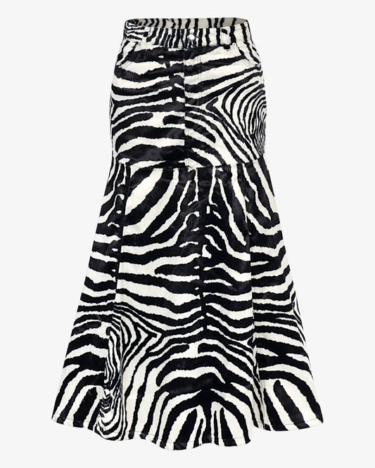 Black and white murray printed faux fur skirt. A bold, standout piece that combines texture and elegance