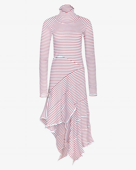 High-Neck Striped Knit Dress