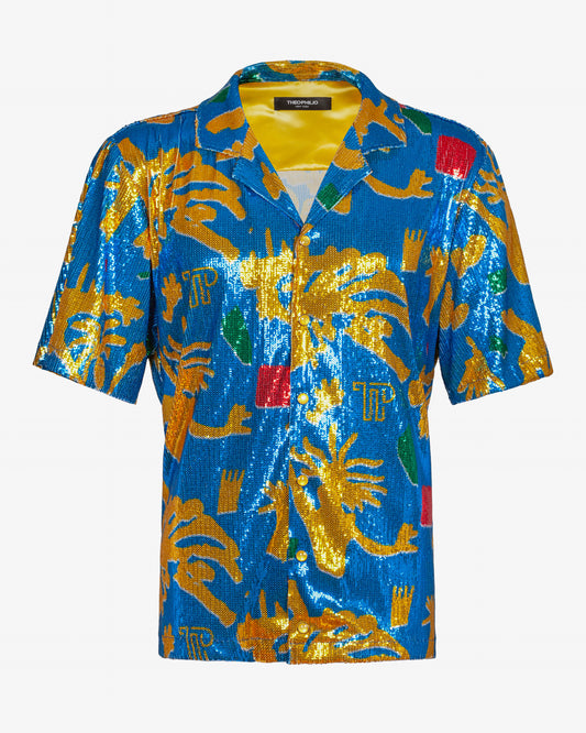 Blue Bash Sequin Camp Collar Shirt