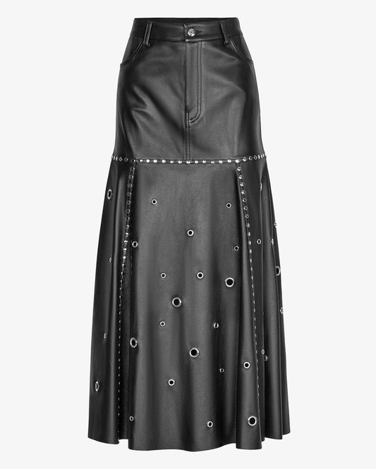 Grommet Paneled Lambskin Skirt