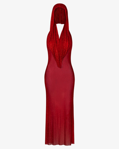 fitted lace wedding dress Red Crystalized Hooded Dress 2XL / Red / Viscose