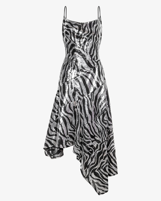 Asymmetric Zebra Sequin Dress