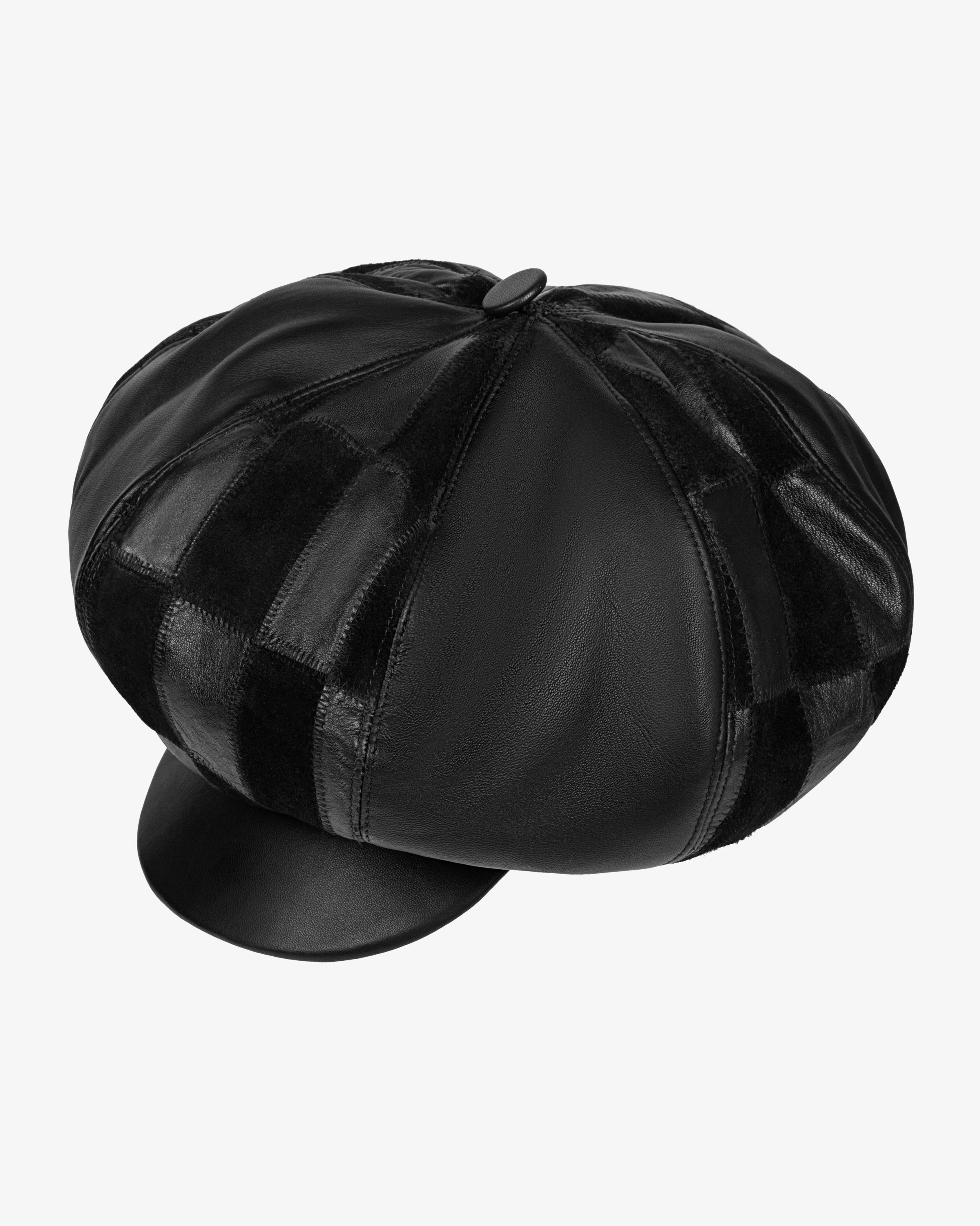 Oversized Leather Patchwork Applejack Hat