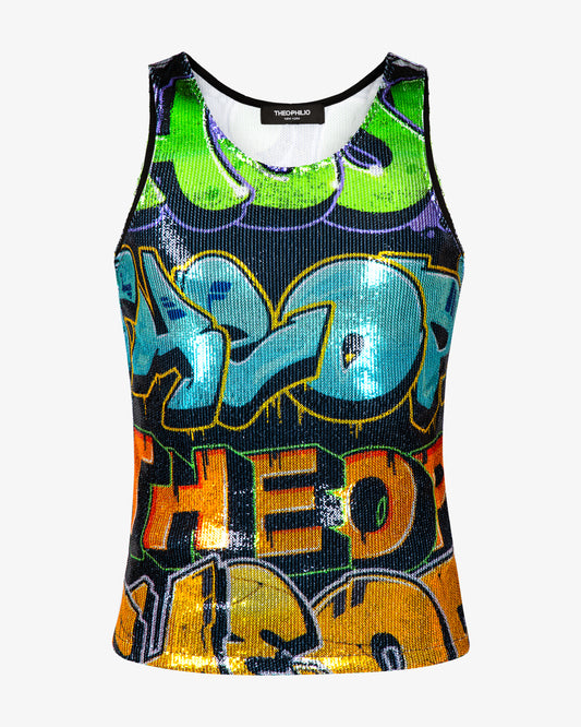 Tagged Graffiti Sequin Tank - Theophilio