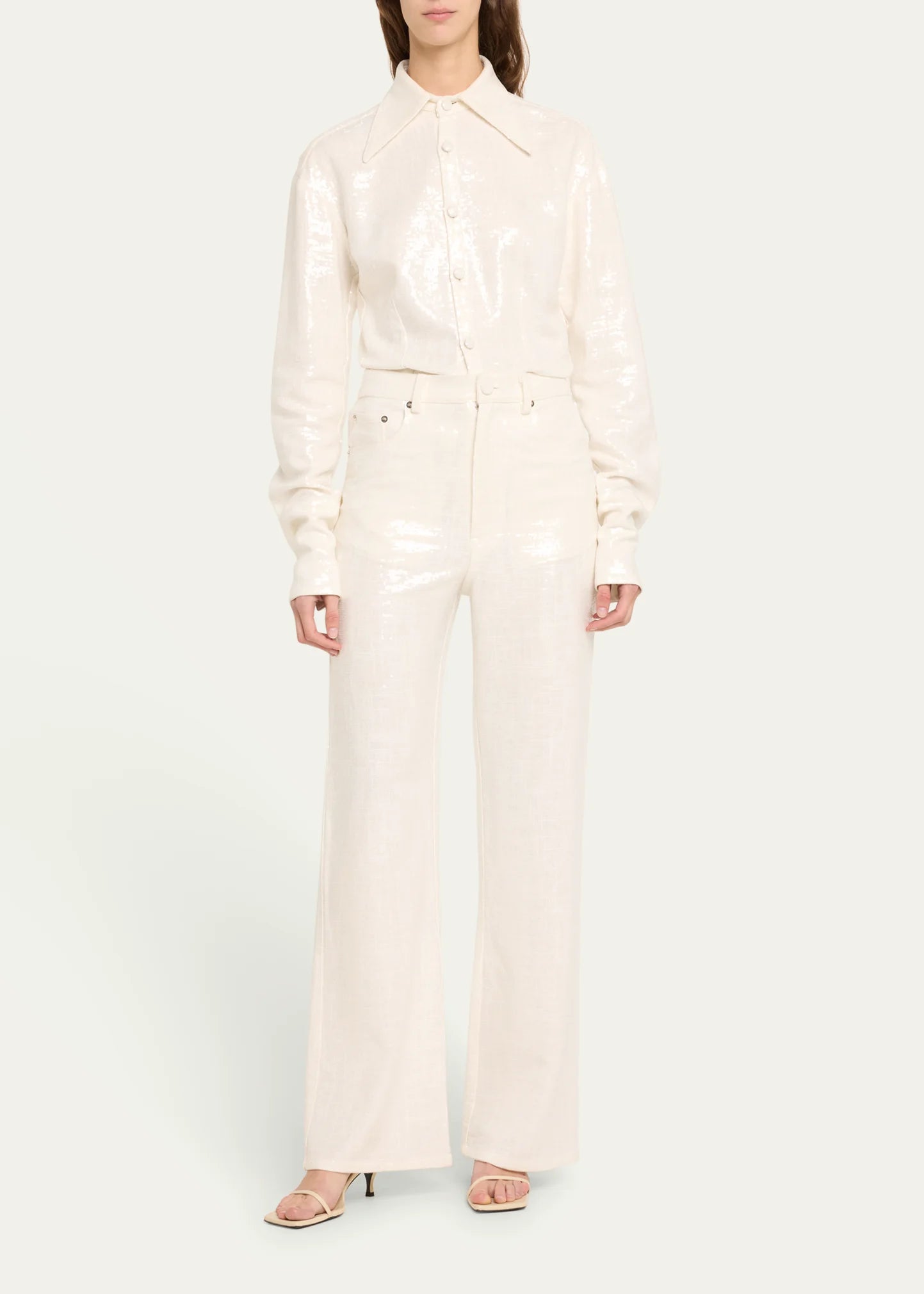 White Sequined Linen Pants